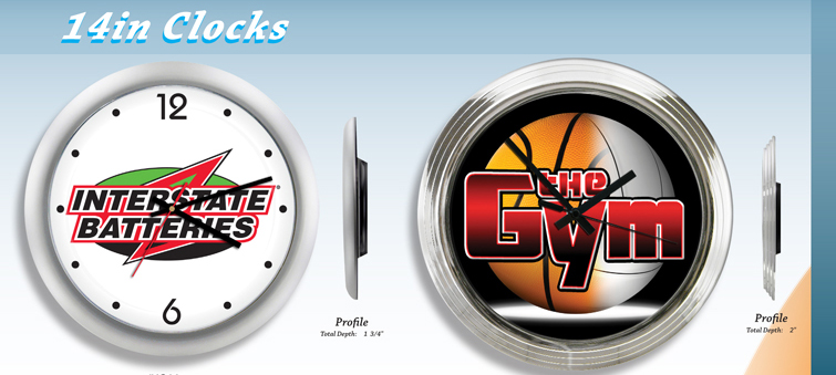 14" Promotional clocks with your logo or custom printed artwork. Order personalized 10" wall clocks for your company promotion or giveaway.