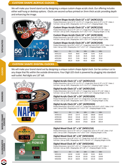 Page 14. Acrylic clocks and custom shape clocks. Clocks with a super shiny coating. Super Gloss Clocks and Custom Shape Clocks with your printed logo. 