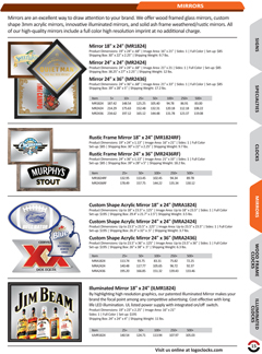 Page 15. Customized acrylic and glass mirrors. Custom shapes and sizes available. Mirrors for bars and for promoting your business or logo.