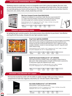 Counter signs and dry erase boards with interchangeable advertising panels.